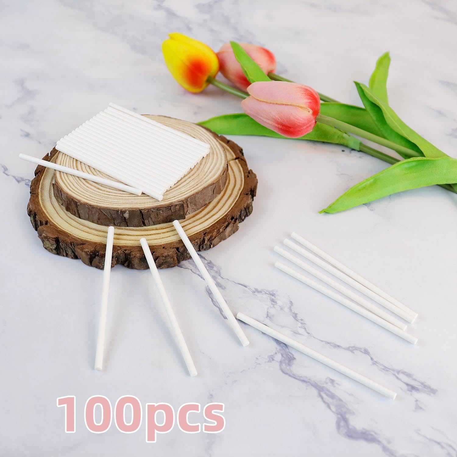 100 Pcs White Lollipop Sticks 3 Inch Cake Pop Sticks Candy Sticks for Cake Pops Paper Lollipop Stick Sucker Sticks for Homemade Rainbow Candy Chocolate Cookie Cake Topper Dessert Treat Sticks