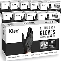 Vista 1 de Klex Guantes de examen de nitrilo - Grado médico, sin polvo ni látex, aptos para alimentos, negros, 100, 1000 unidades, S, M, L, XL