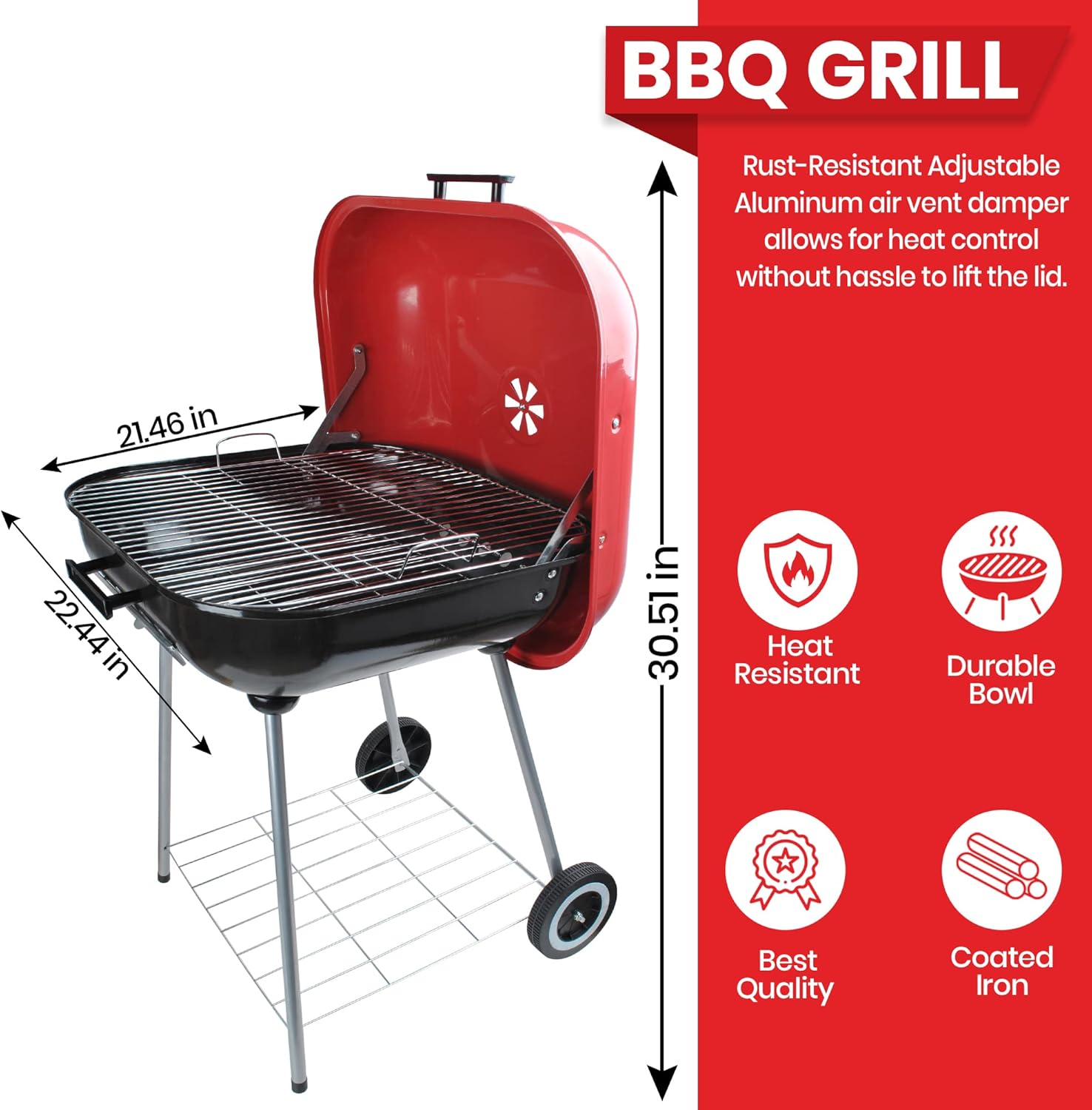 Image of the Alpine Cuisine grill in use, with ribs, corn, and squash cooking over charcoal, emitting smoke.