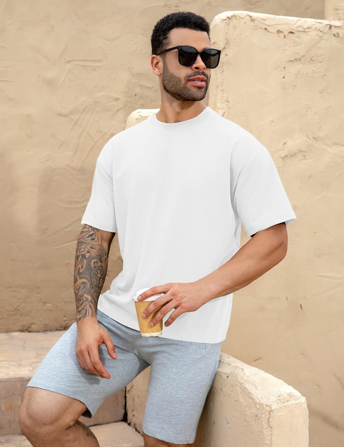 Mens Oversize Short Sleeve T-Shirts Loose Fit Solid Color Lightweight Tee Shirt Athletic Dry Fit Top - Image 5