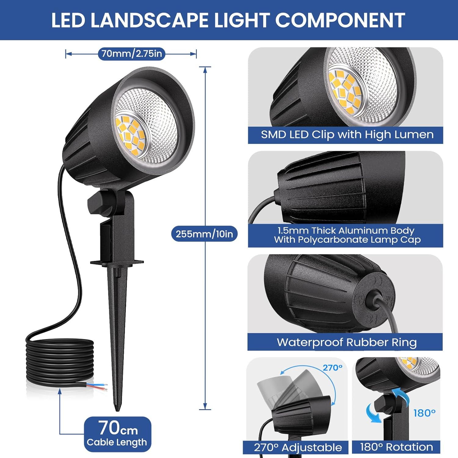 Low Voltage Landscape Lighting, 15W LED Landscape Spotlights with Connectors 12V-24V AC/DC 3000K IP66 Waterproof Warm White Spotlights for Yard Garden Pathway Outdoor (12 Pack)