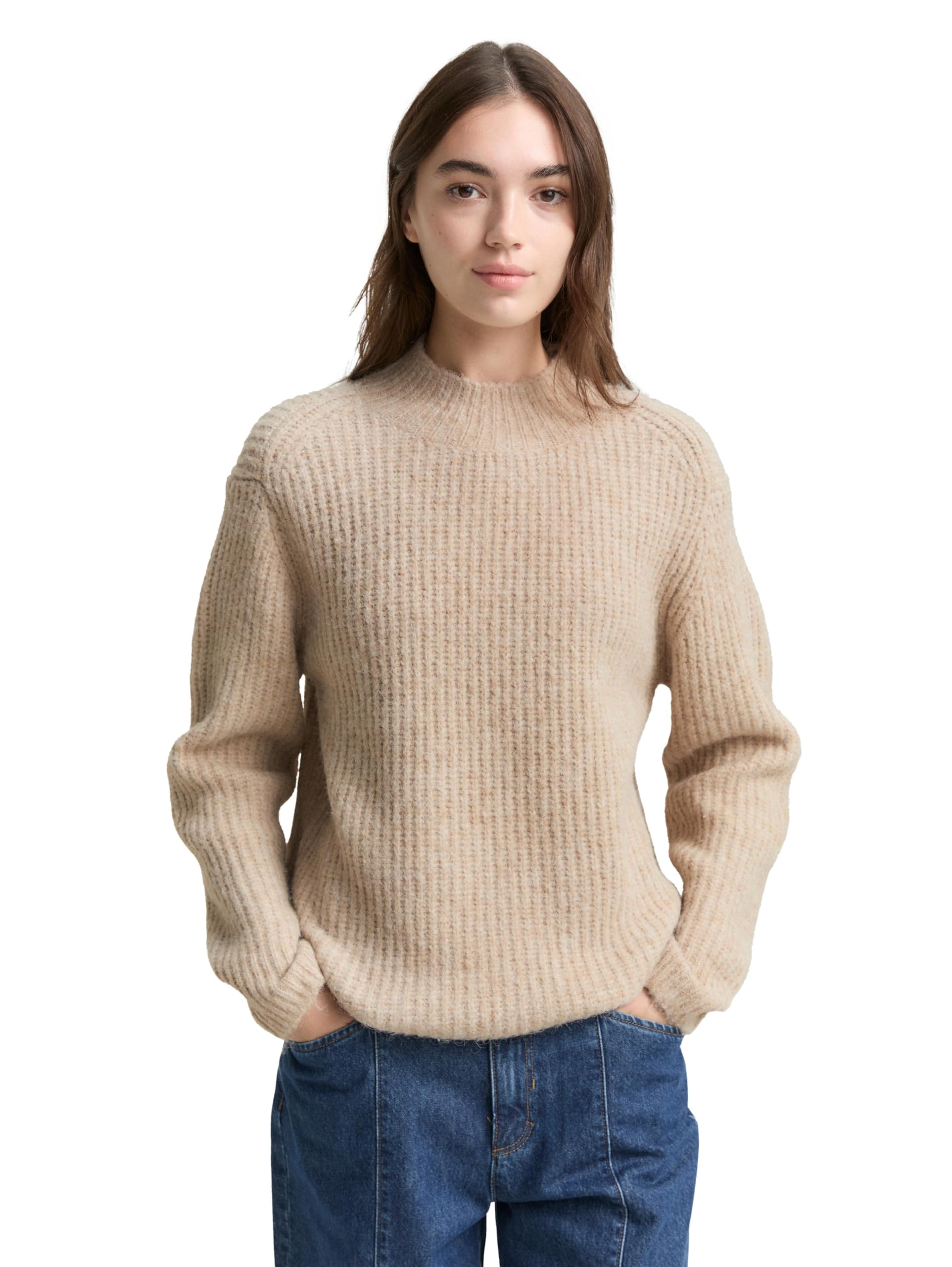 TOM TAILOR Denim Damen 1049071 Relaxed Fit Strickpullover mit Stehkragen