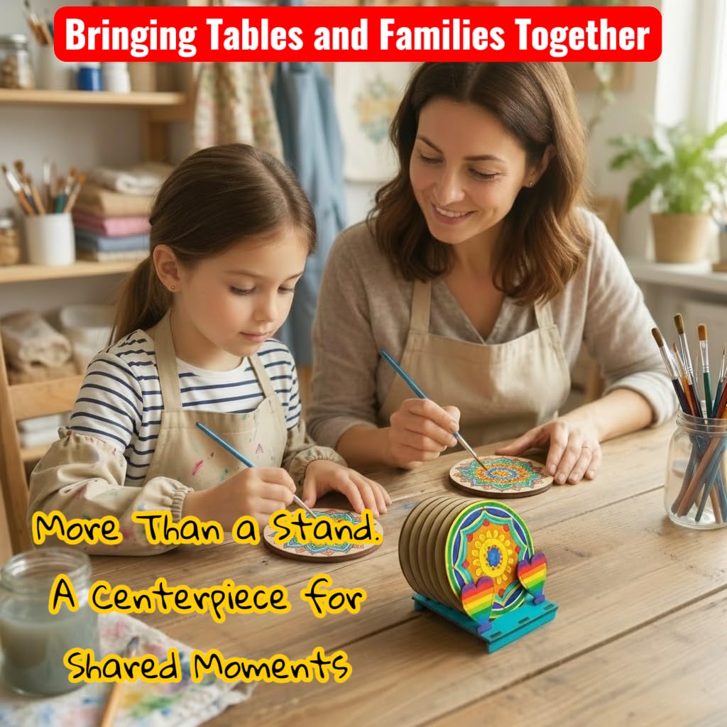 BAGJI TOYS DIY Coaster Painting Kit for Kids & Adults – 6 Pre-Marked Wooden Tea Coasters with Stand, 12 Non Toxis Water Base Colours & 1 Brush – Mandala Art & Craft DIY Set – Beginner Friendly Painting Craft Kit, Birthday & Gift Activity (MandalaA5) 2