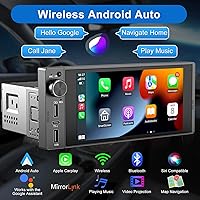 Vista 4 de Single Din Touchscreen Radio Wireless Apple Car Play Wireless Android Auto, 6In Single Din Car Stereo with Mirror Link Bluetooth FM GPS Navigation