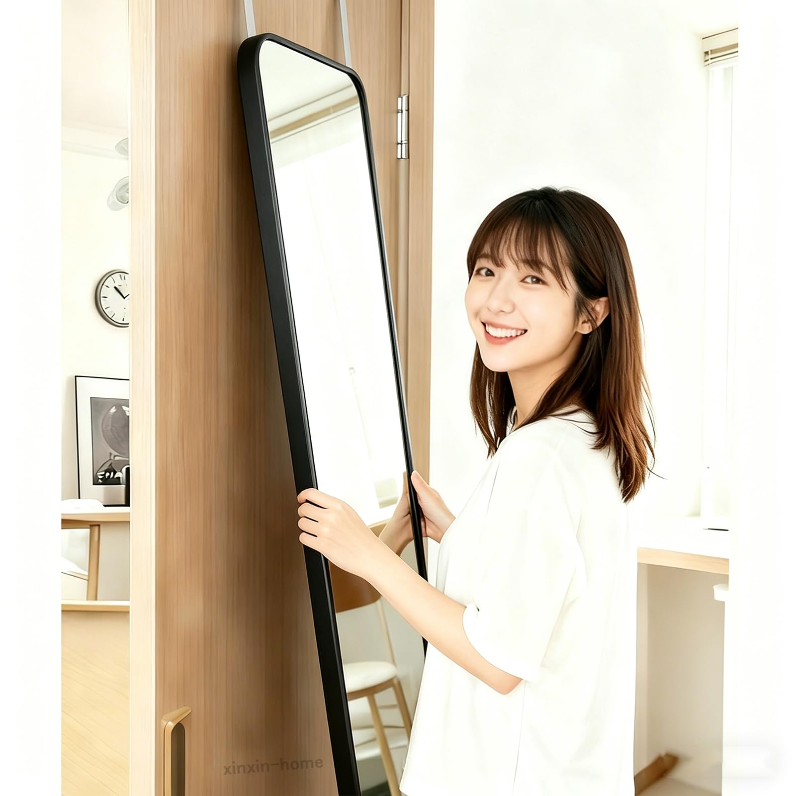 Amazon.co.jp: xinxin-homeドア掛けミラー 全身かがみ 丸角大型姿見鏡