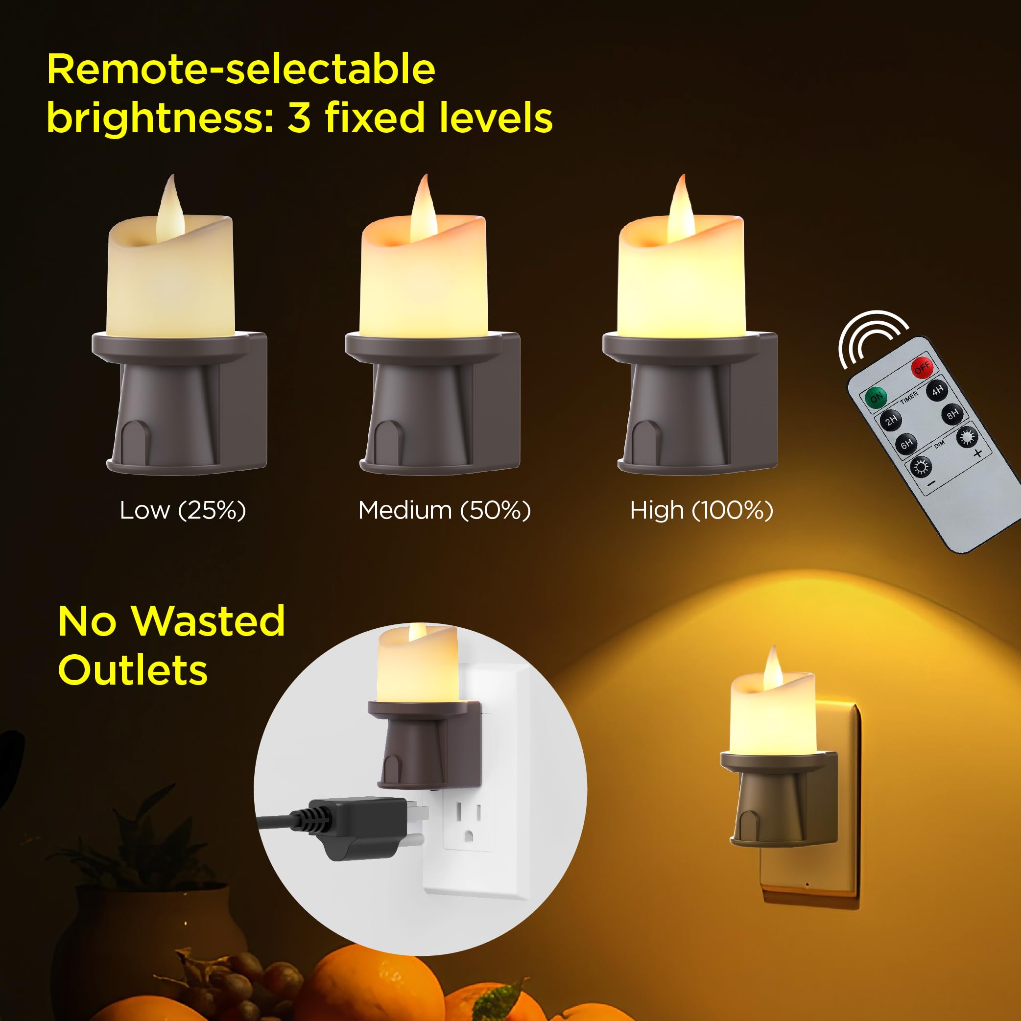 Veilleuse 2 en 1 à brancher (lot de 2) – Double mode : capteur du crépuscule à l'aube ou télécommande avec minuteur, bougie électrique à intensité variable pour décoration de couloir de