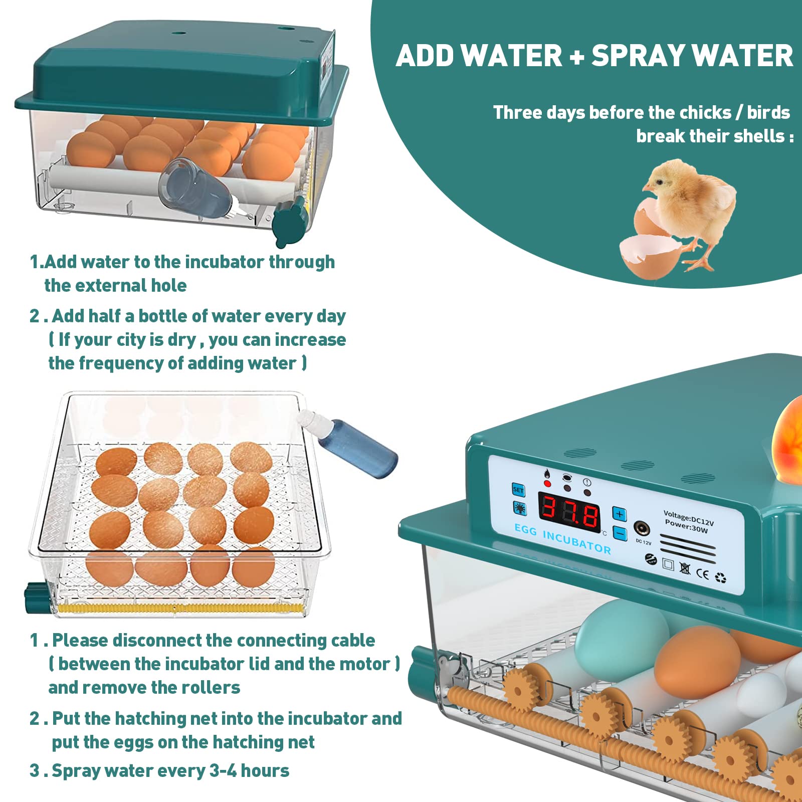 WMLBK Incubadora totalmente automática para pollos, con sistema de rotación automático y control de temperatura, incubadora de huevos para 12-16 huevos (16)