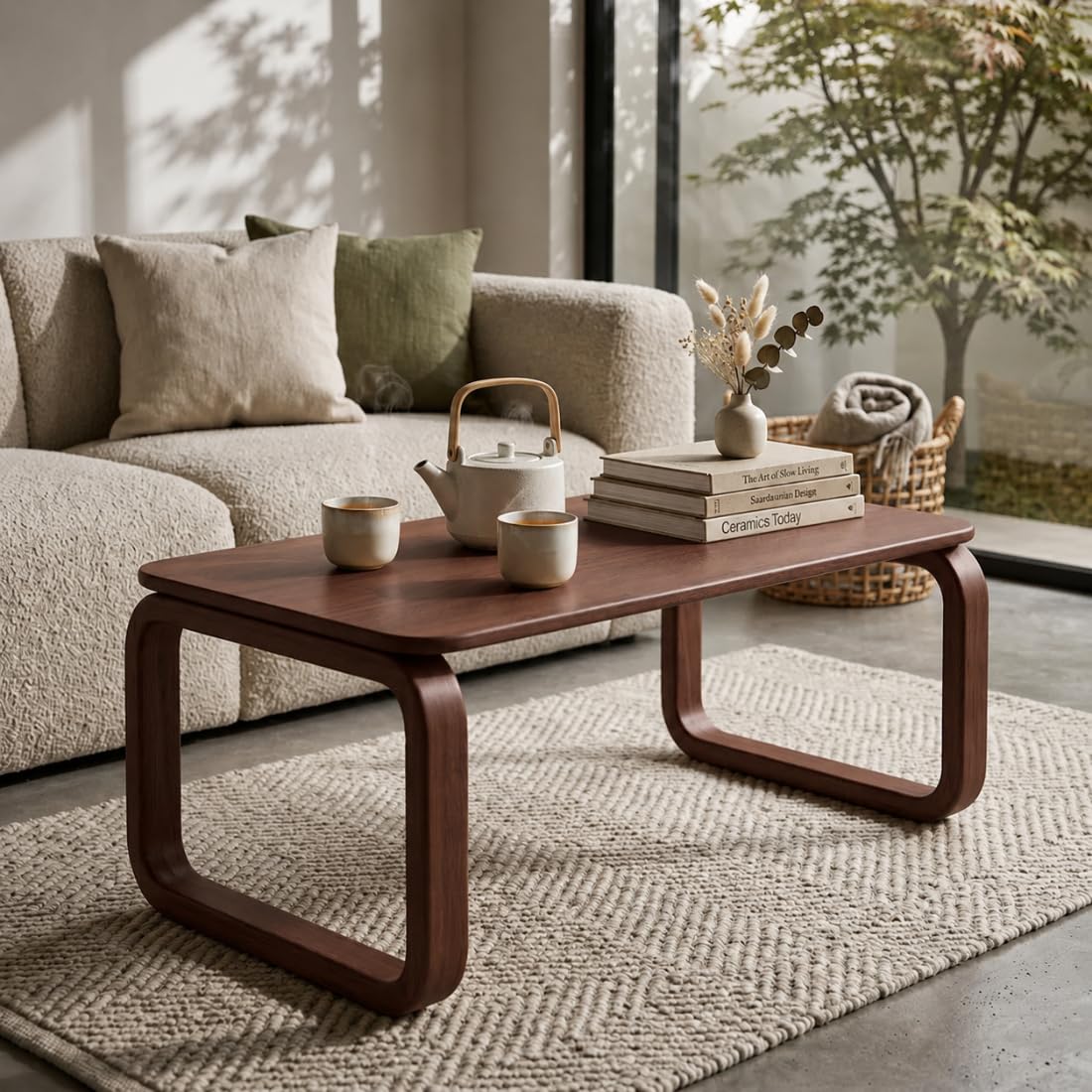 Curved Handmade Solid Wood Coffee Table for Living Room Wooden – Modern Rosewood, Minimalist Mid-Century Design Coffee Table for Living Room Wooden 90 * 40 * 45Cm (Rosewood)-image-35
