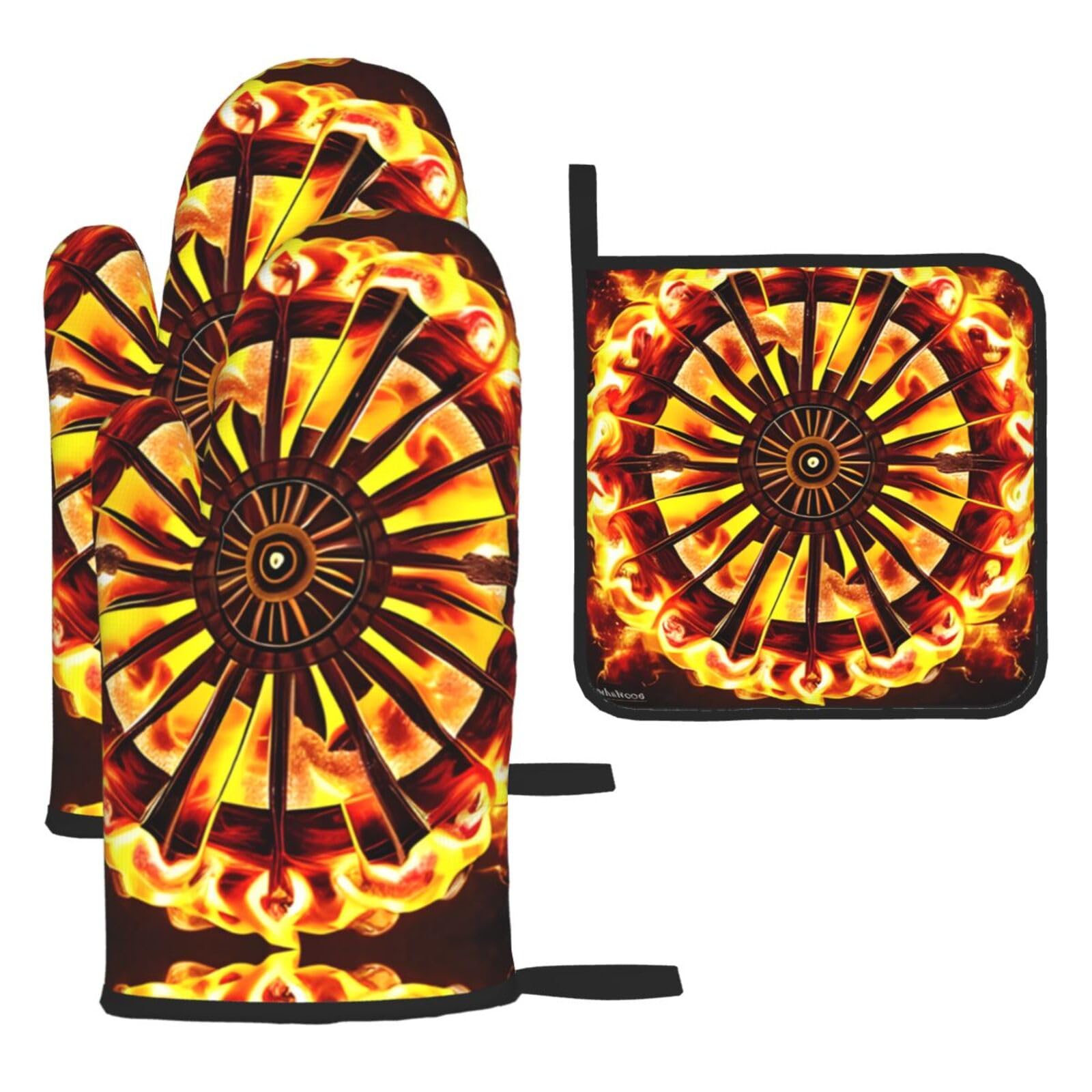 Turning the flame Oven mittens and oven mitts three-piece set suitable for oven, grilling, baking, microwave and home cooking.
