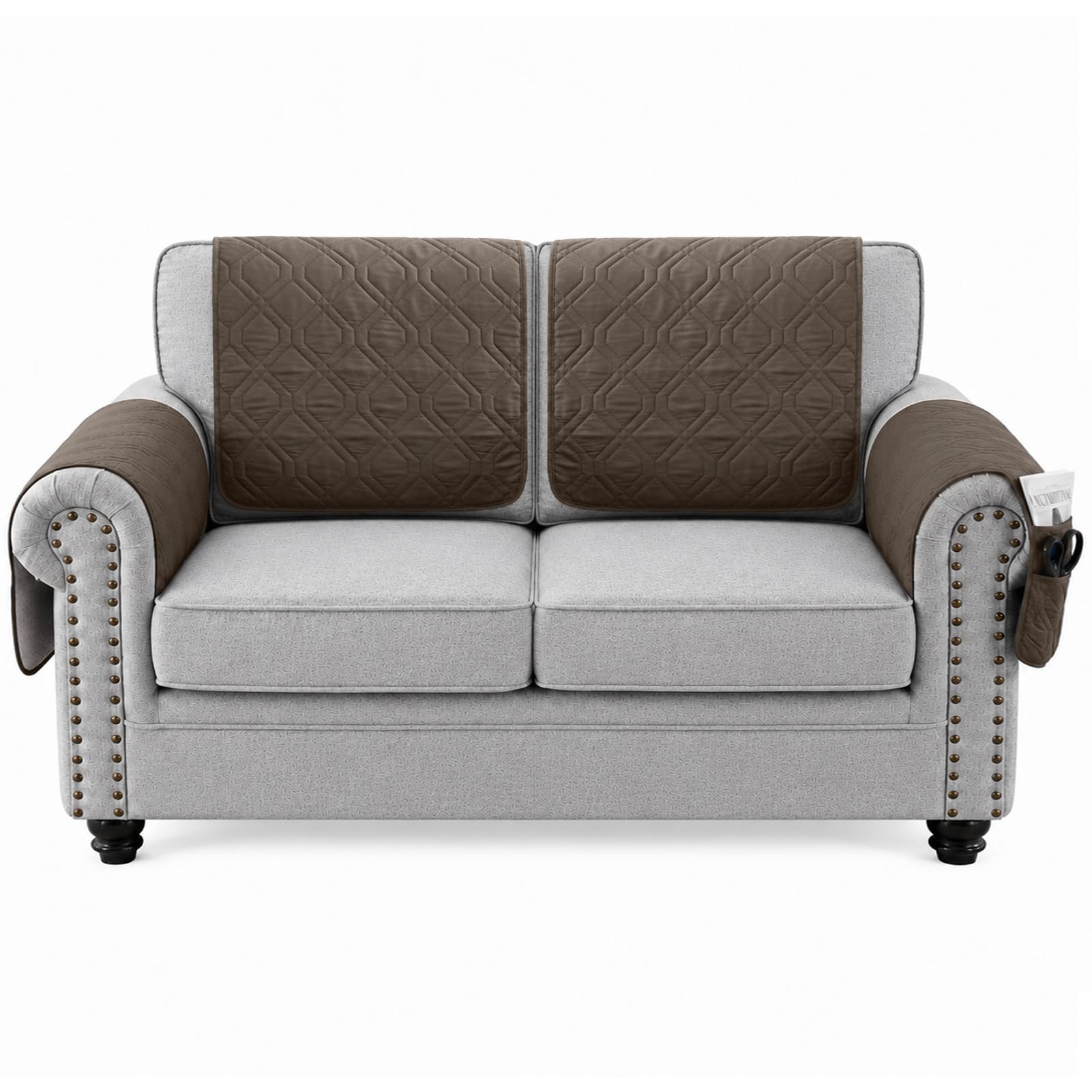 Gyhh Taupe Large Armrest Covers, Headrest Cover 46 × 89 Cm For Recliner Chair, Armchair Slipcover Nonslip Quilted Furniture Protector For Pets Leather Sofa