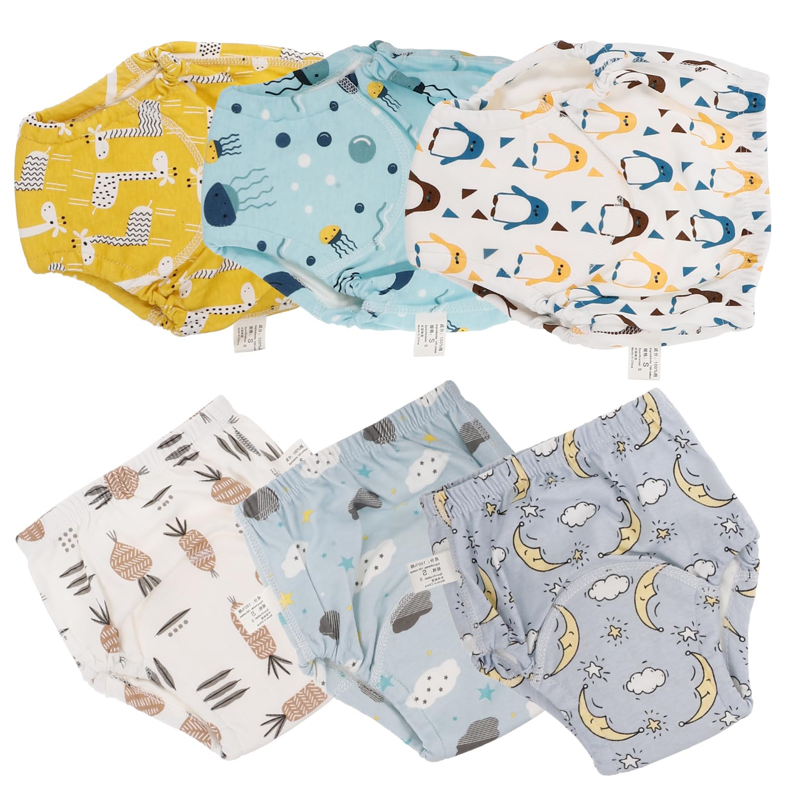 Pantalones de Entrenamiento para Ñiño, Pañales Reutilizables de Algodón, Diseño a Prueba de Fugas, Lavables, 6 Piezas para Ir al Baño
