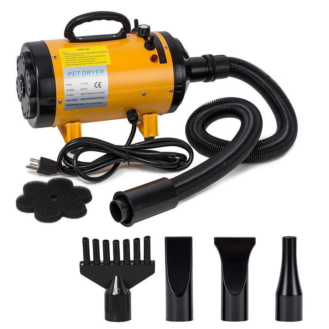 Leeven Pet Grooming Force Hair Dryer 3.2HP Stepless Speed Adjustable Heat Temperature with 4 Nozzles