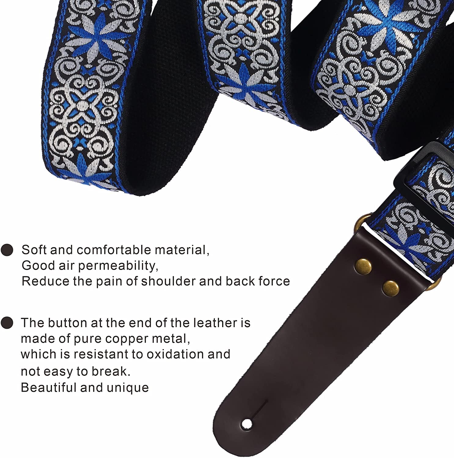 Sangle de guitare en coton avec extrémités en cuir Sangle de guitare en coton avec extrémités en cuir