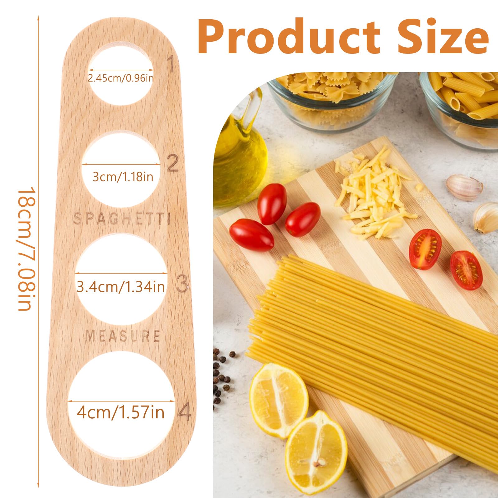Wood Spaghetti Pasta Measurer Tool, Portion Control Gadgets Kitchen Accessories 4 Holes Quick Pasta Measuring Tools for Kitchen Cooking Tool (7.25 x 2.5 inch)