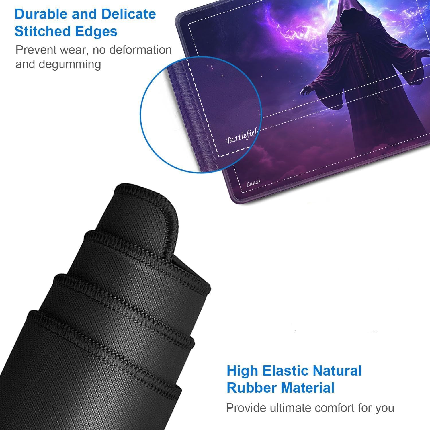 JVGFYNKL for TCG Playmat, Playmat with Zones, 24x14 in Non-Slip Rubber for MTG Playmat with Drawstring Travel Pouch and 6 Dice, Mysterious Magician for MTG Mat, Card Game Playmats image 4