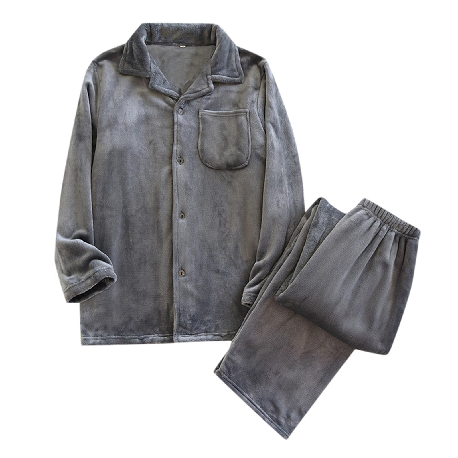 Pigiama da uomo in flanella, set lungo in pile, 2 pezzi, a maniche lunghe, con bottoni e pantaloni da pigiama, morbido, per il tempo libero, comodo e morbido