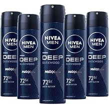 NIVEA MEN's Spray Deodorant Deep Dimension 150 ml, 72 Hours Anti-perspirant Protection, Advantageous Package,x5 Pieces