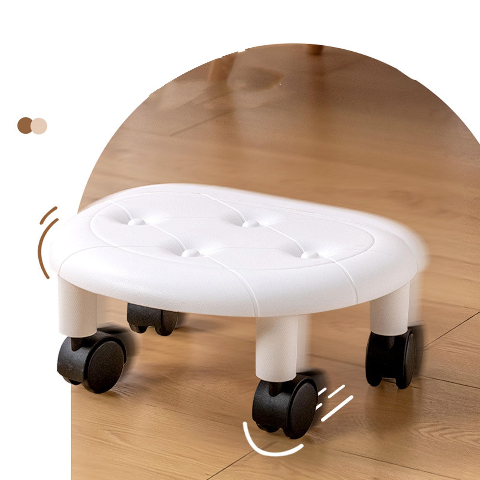Tabouret Roulant Bas, 33,5 x 15 x 26 cm, Siège Flexible Rotatif à 360 avec roulettes, Universel Mobile, Siège Rond pour la Maison, Chambre de Bébé, Bureau (Blanc)