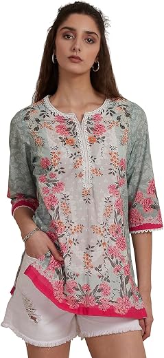 BIBA Women Cotton Printed Straight Short Kurta