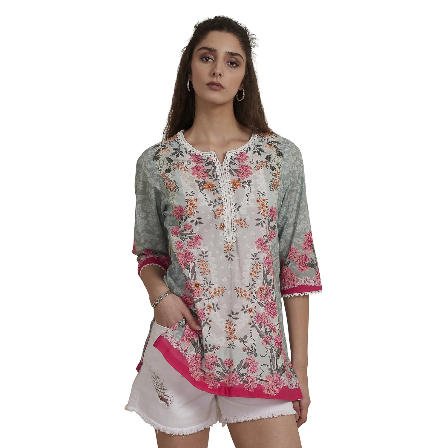 BIBA Women Cotton Printed Straight Short Kurta