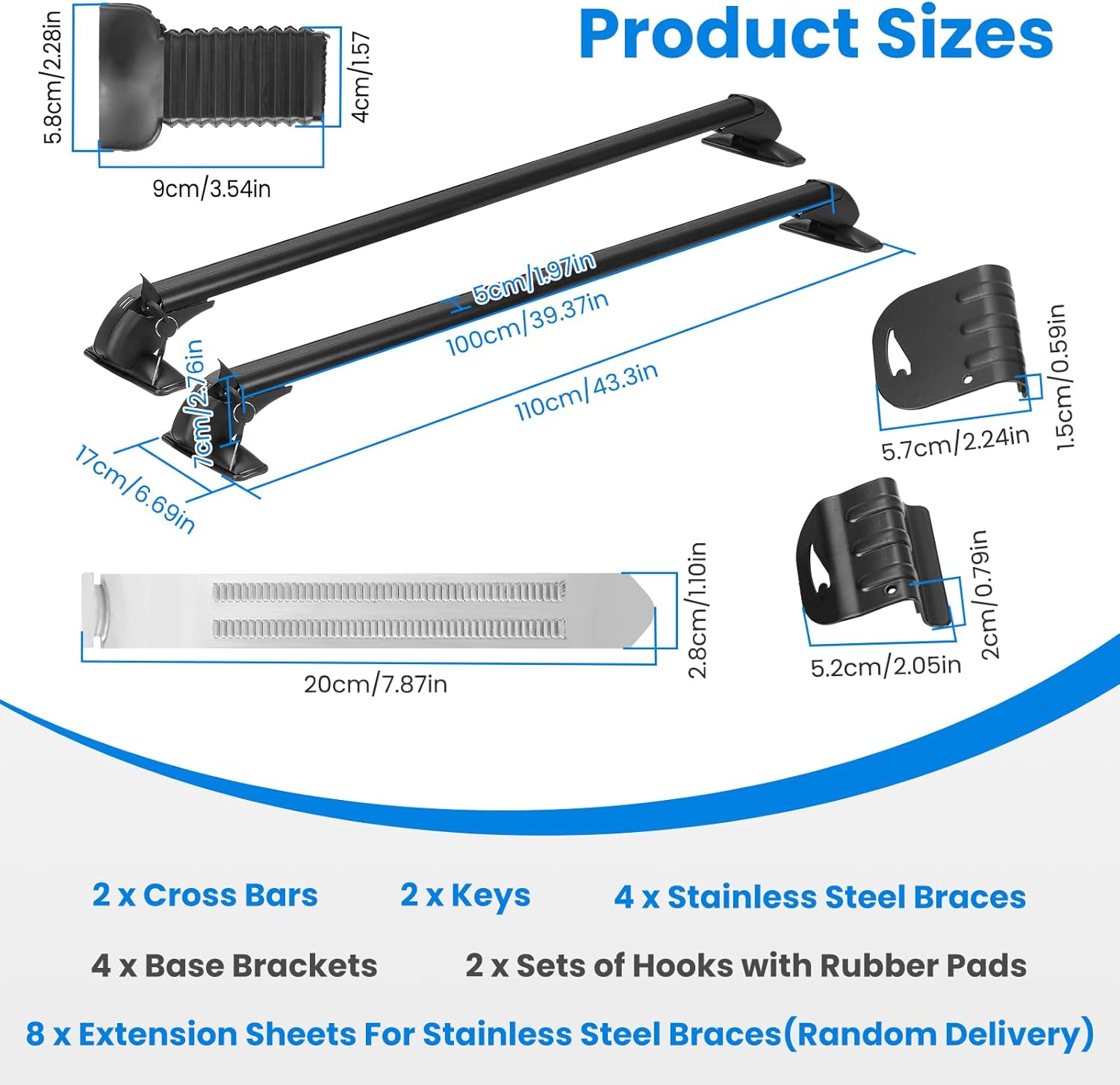 2PCS Universal Roof Rack Cross Bar Luggage Racks Replacement Cross Bars with Anti-Theft Lock Adjustable Window Frame 110cm/43-inch for Bike Kayak Cargo Luggage