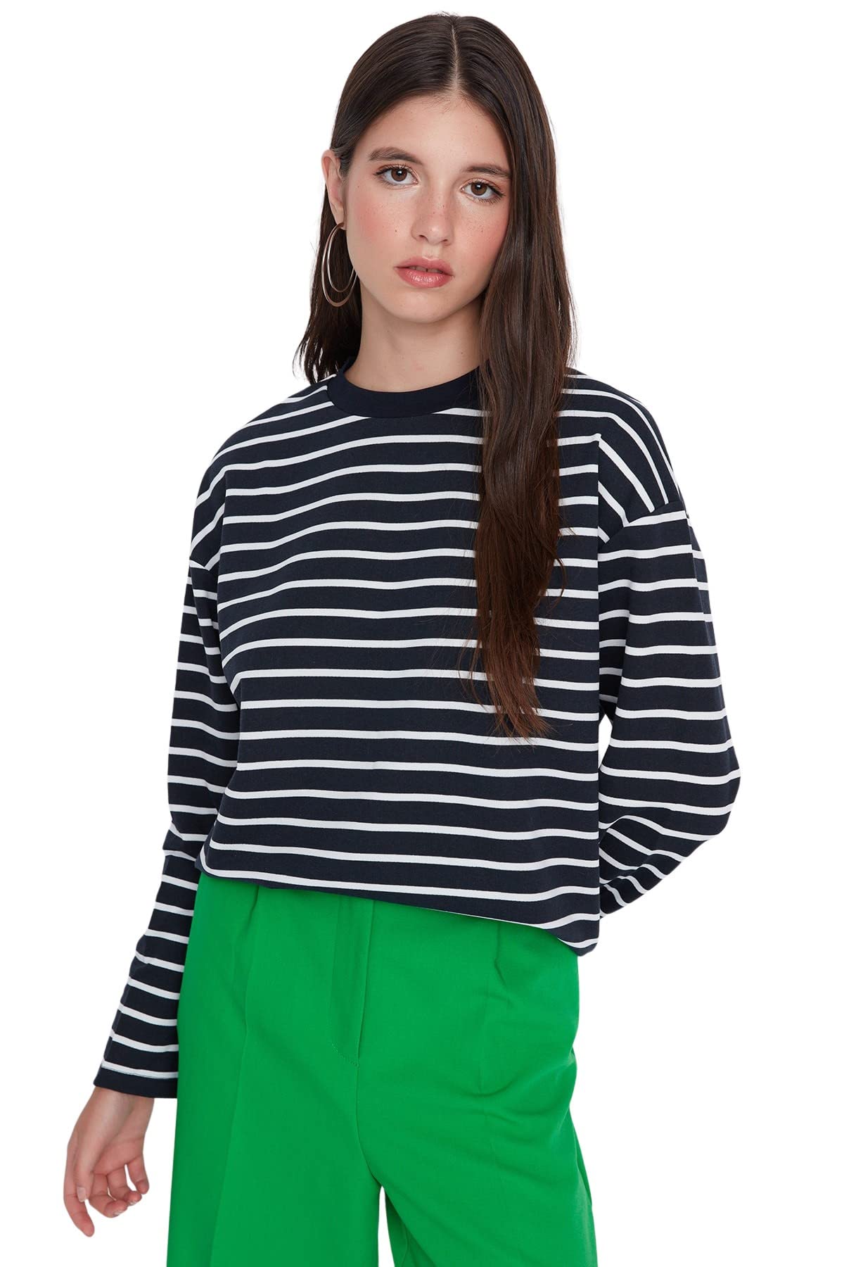 Trendyol Damen GESTREIFT Lange Ärmel Übergroß Sweatshirts
