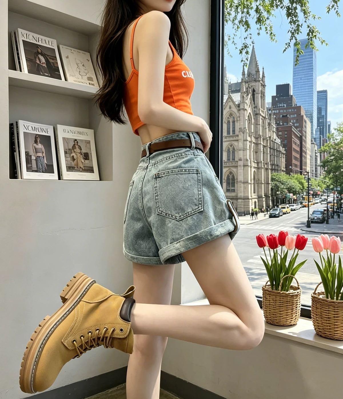 Y2k High Waisted Denim Shorts for Women with Belt - Vintage Loose Fit Rolled Hem Jean Shorts, Casual Summer Streetwear