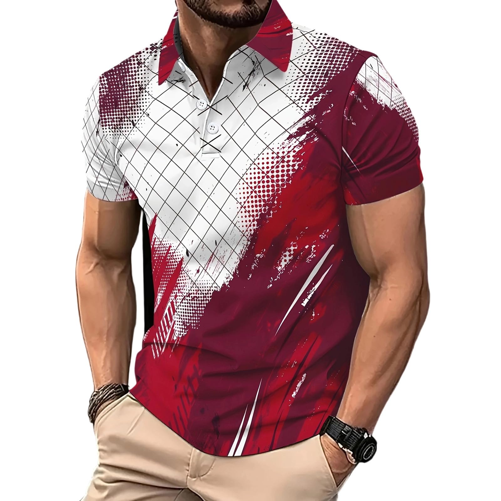 Men's Golf Polo Shirt T-Shirt Gradient Plaid Party Casual Short Sleeve Shirts Quick Dry Moisture Wicking Athletic Shirt — view 28