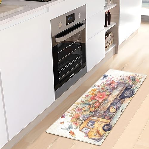Miniatura 6 de Alfombra de felpa de camión con mariposas y flores para baño, absorbente y antideslizante, alfombra lavable de baño con parte trasera de goma, 39 x