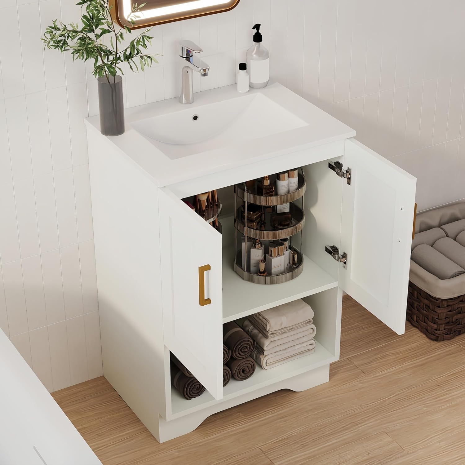 24/30/36 inch bathroom vanity with sink - Easy to Install Bathroom Vanities - Modern Bathroom Vanity with Sink - Suitable for Homes & Apartments & Bathrooms & Patios (White)