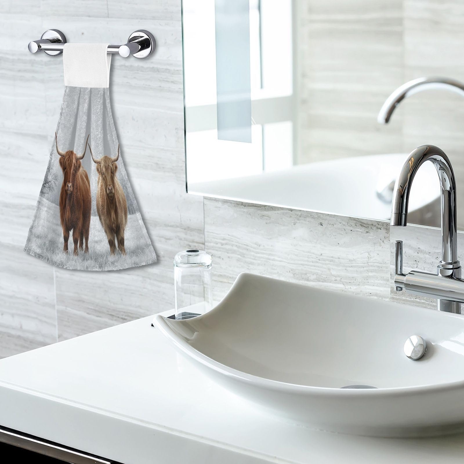 Asciugamano da cucina scozzese Highland Cow 2 pezzi super morbido assorbente Western Deco appeso asciugamani strofinaccio per bagno tè bar tavolo fattoria spiaggia