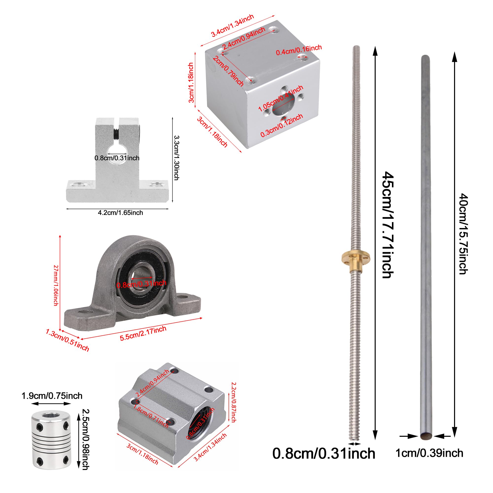 Silber SK8 8mm lineare Schienenwellenstütze optische Achse 315 mm