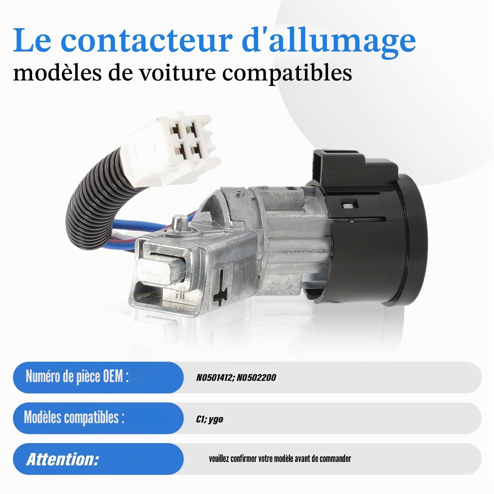 Neiman pour Citroen C1 Peugeot 107 Toyota Aygo 2005-2014 Ensemble bloc d'allumage avec 2 clés interrupteur d'allumage serrure à cylindre N0501412 N0502200