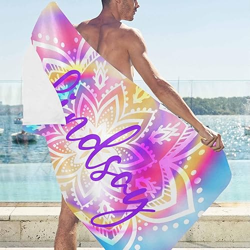 Miniatura 3 de Toalla de playa personalizada con nombre, toallas de playa suaves personalizadas con teñido anudado, regalos personalizados toallas de playa para