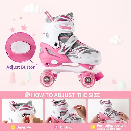 Miniatura 2 de Rainbow Unicorn 4 Size Adjustable Light up Roller Skates for Girls Boys for Kids，All 8 Wheels of Girl's Skates Shine,Safe and Fun for Kids