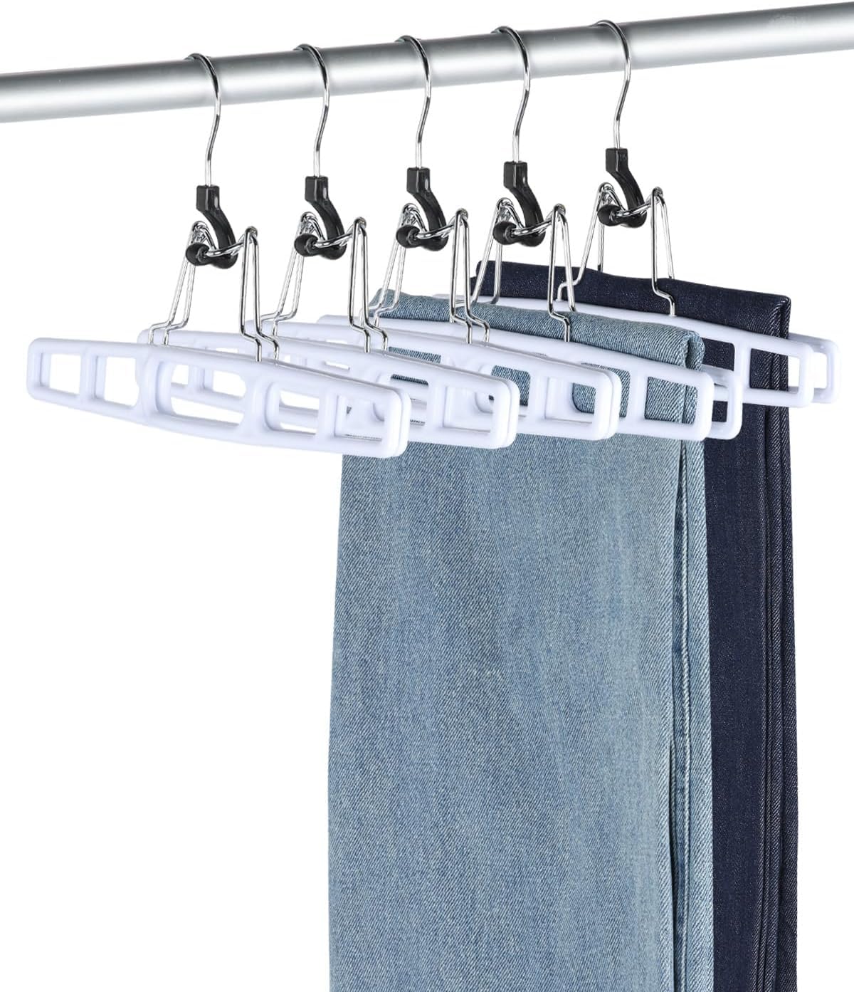 Eupako Confezione da 20 grucce per pantaloni, grucce in plastica, per donne, uomini, pantaloni, salvaspazio, con morsetto per pantaloni, jeans, pantaloncini e cintura