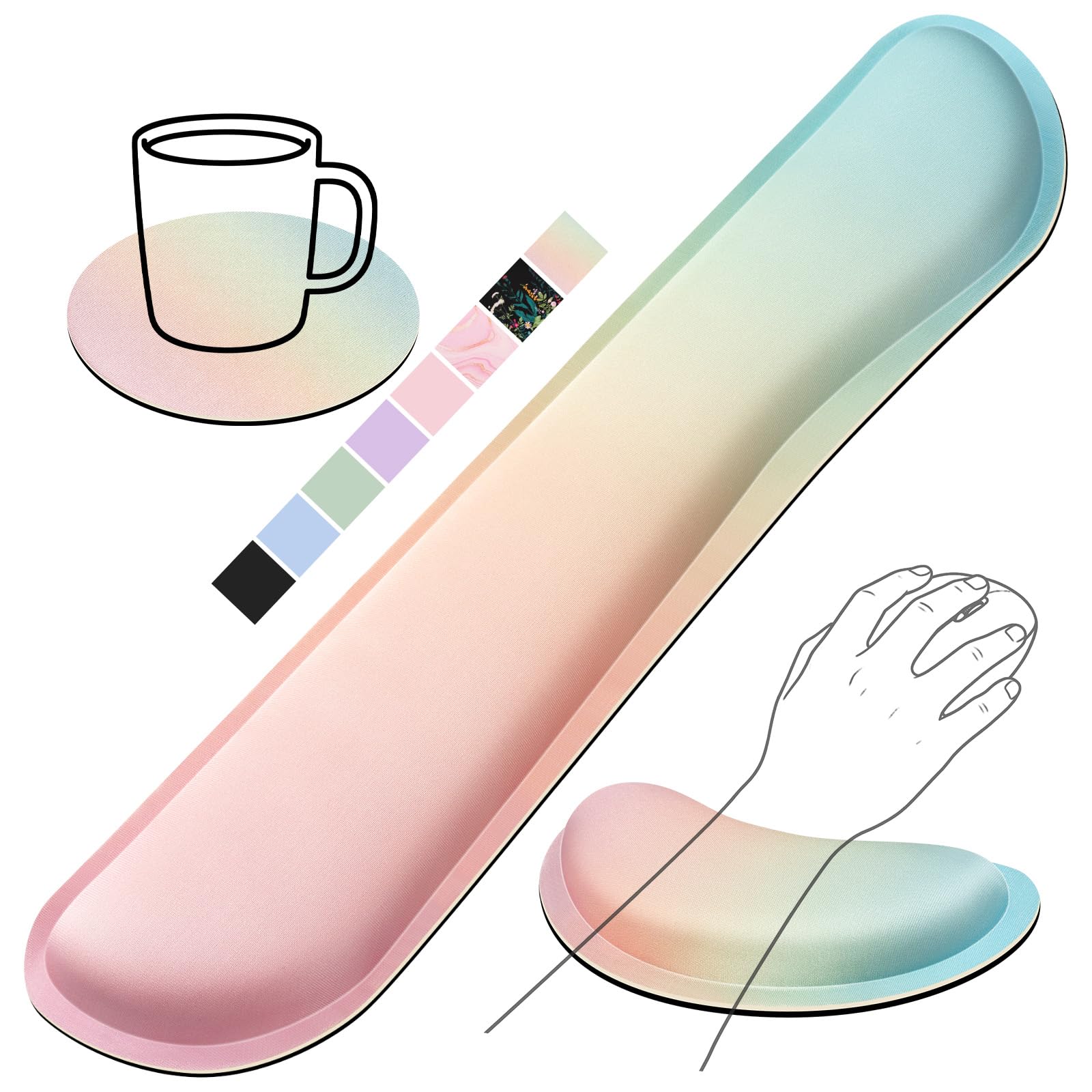 Retuhapy Keyboard Wrist Rest Set, Gel Memory Foam, 3-Piece, Rainbow