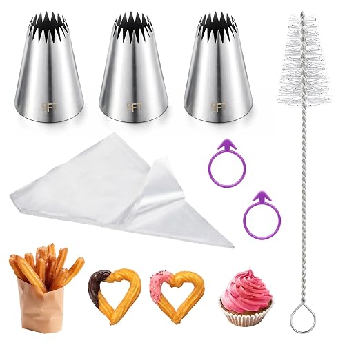 3Pcs Large Churro Piping Tips and Bags Set, Stainless Steel
