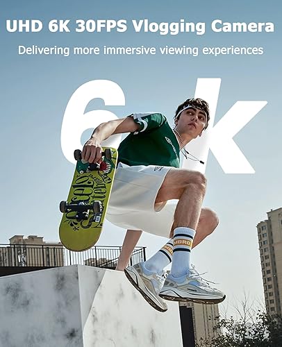 Miniatura 2 de FLATIC Cámaras para fotografía, cámara digital 6K 64MP con WiFi y micrófono para Youtuber, cámara de vlogging con zoom 16X con pantalla abatible de