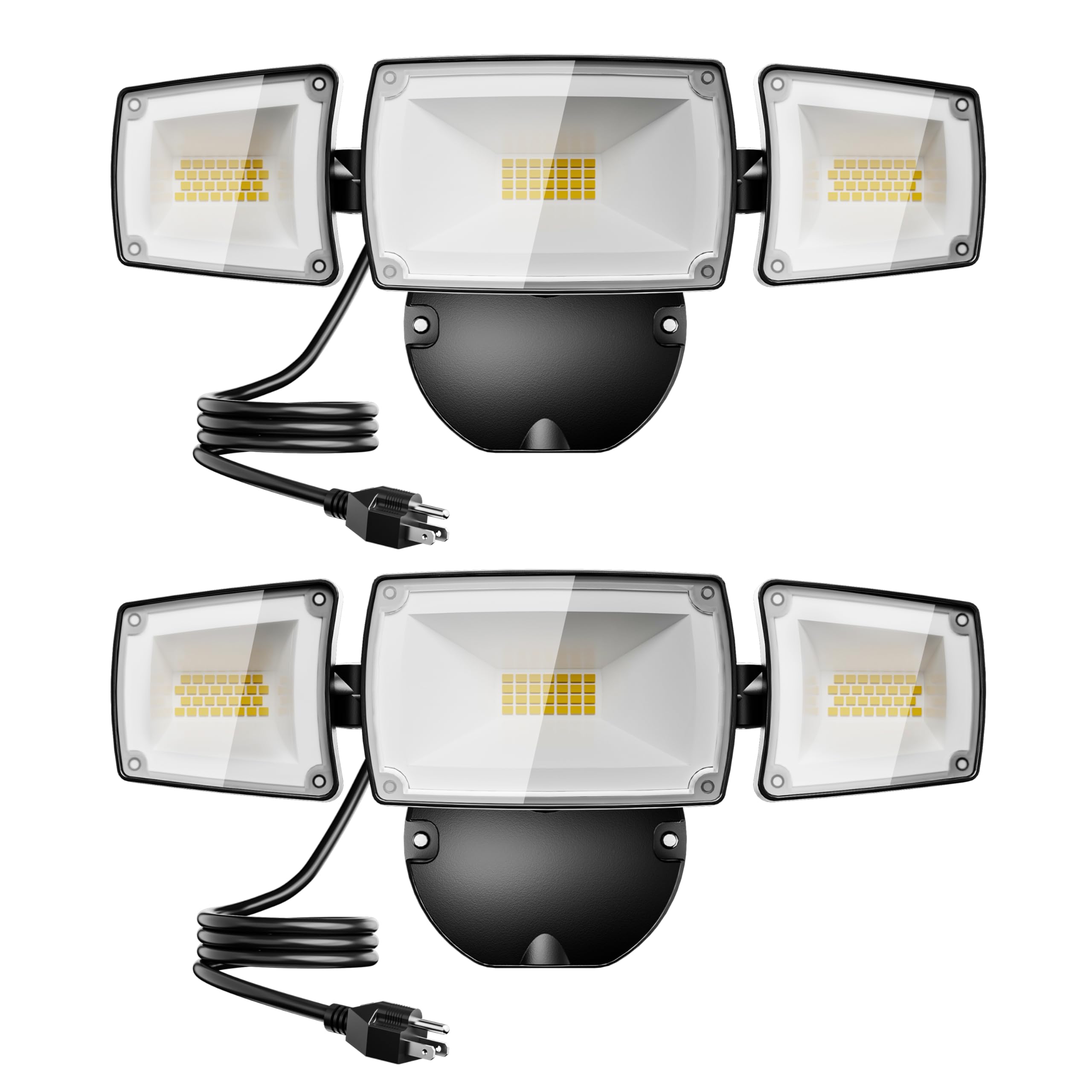 USTELLAR 2 Pack Plug in 55W Flood Lights Outdoor, Switch Controlled LED Flood Light Outdoor 5500LM 5000K, IP65 Waterproof, Adjustable 3 Heads, Exterior Security Light,Outside Spotlight for Eave Yard
