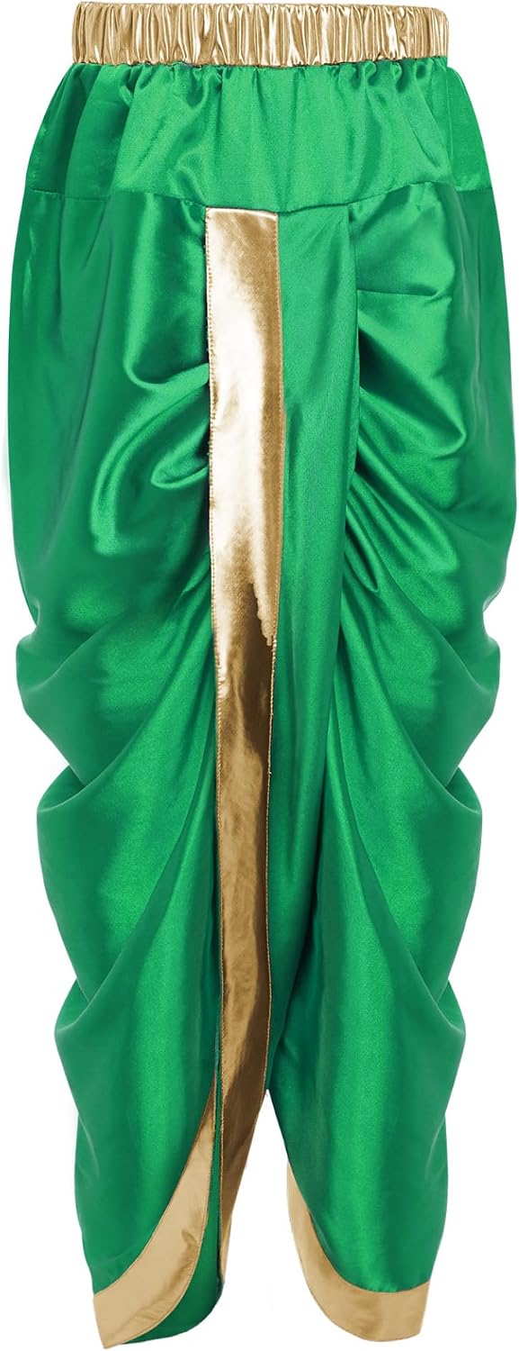 Jhaoyu Kids Boys India Ethnic Hipple Dhoti Pants Satin Belly Dance Pants Gold Trim Harem Casual Bottoms