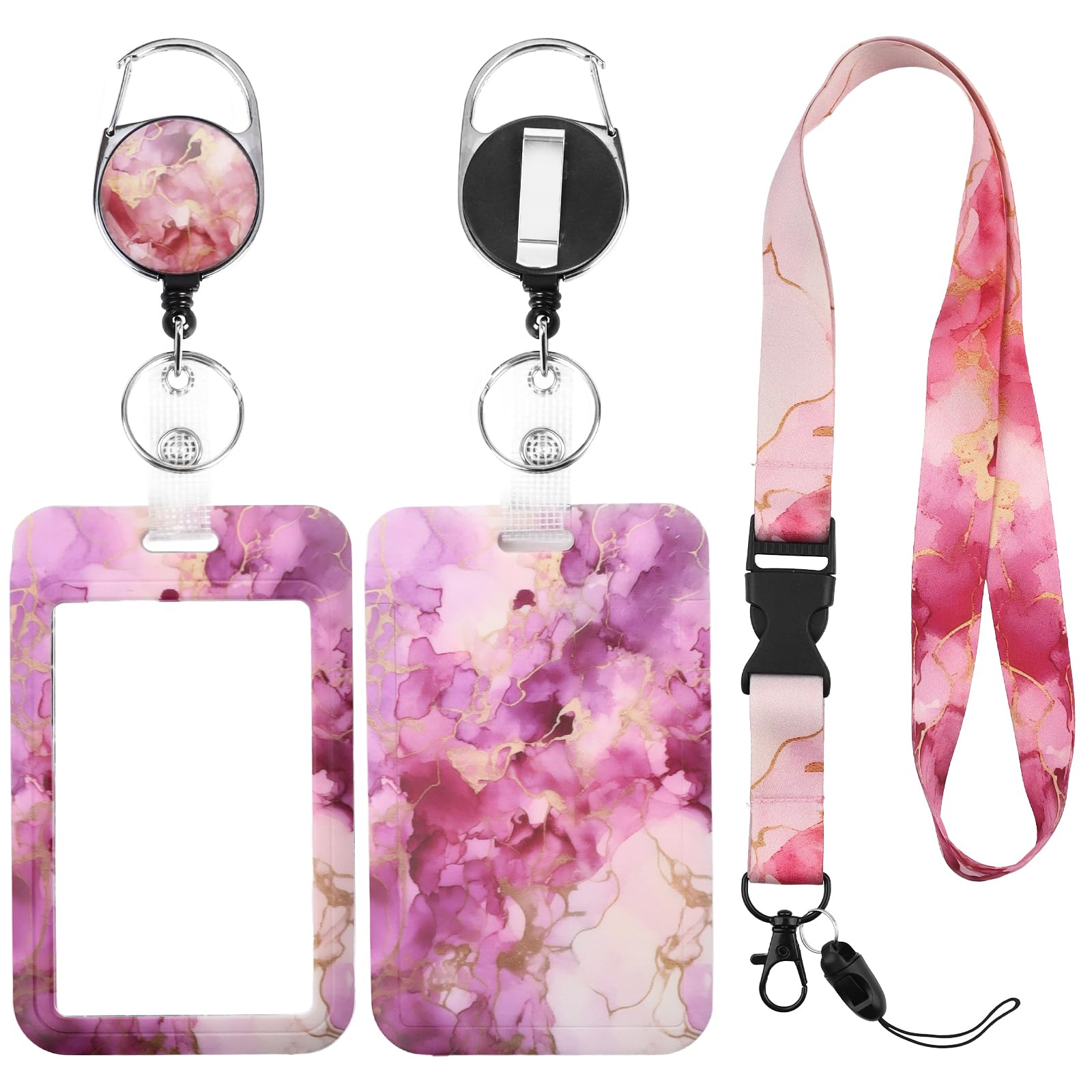 Eeffzia Retractable ID Badge Holder with Breakaway Lanyard, Heavy Duty Badge Reel & Hard Plastic Name Badge Holders with Carabiner Clip for Women,