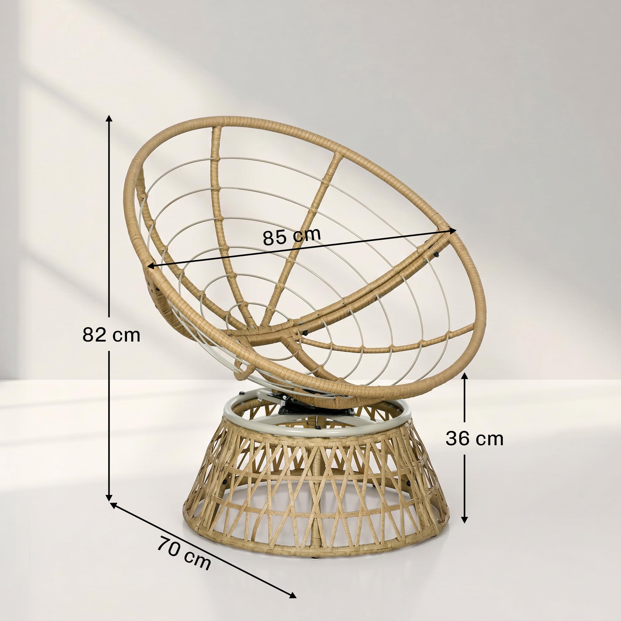Outsunny Sillón Papasan Giratorio 360° de Ratán Sintético, Silla Redonda de Mimbre PE con Cojín y Marco de Acero, Resistente a Intemperie, Carga 120 kg, para Jardín, Terraza, 85x70x82 cm, Amarillo