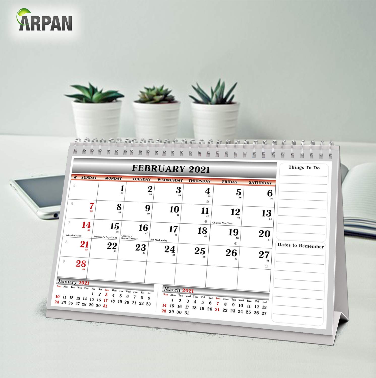 2021 One Month to View UK Stand Alone Desk Office Table Calendar Planner by Arpan (2021 DeskTop