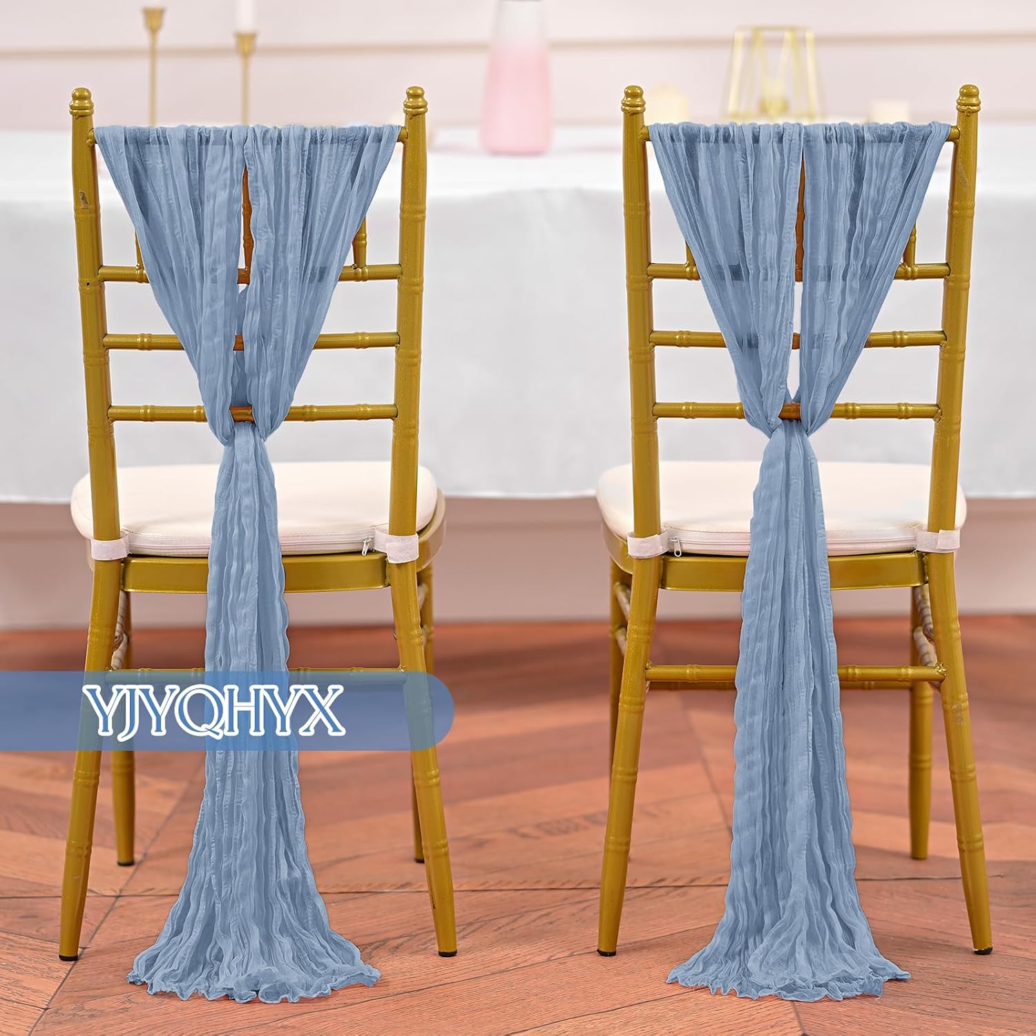 30 PCS Dusty Blue Cheesecloth Chair Sashes, 16 x 108 inch Ties Bows Designed Sashes Universal Chair Covers for Rustic Wedding Banquet Party Hotel Event Aisle Home Kitchen Decoration