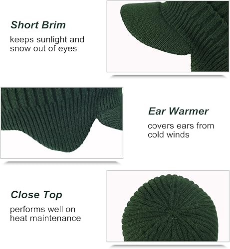 Miniatura 3 de Koreshion Gorro de invierno para hombre con orejeras, gorra de béisbol de punto con ala, gorro de esquí con forro polar cálido sombrero de caza