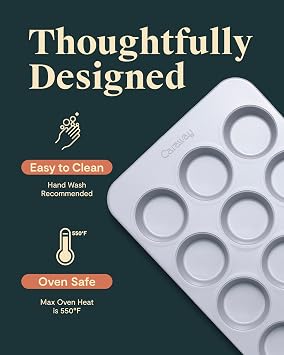 Caraway Non-Stick Ceramic 12-Cup Muffin Pan - Naturally Slick Ceramic Coating - Non-Toxic, PTFE & PFOA Free - Perfect for Cupcakes, Muffins, and More - Marigold