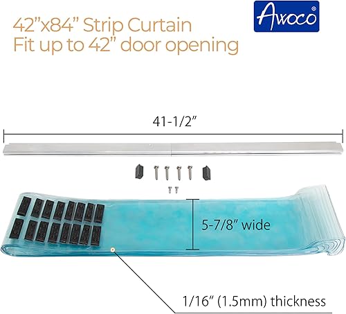 Miniatura 2 de Awoco Kit de cortina de vinilo de 42 x 84 pulgadas, tiras deslizantes perfectas para congeladores, refrigeradores y puertas de almacén, aprobado por