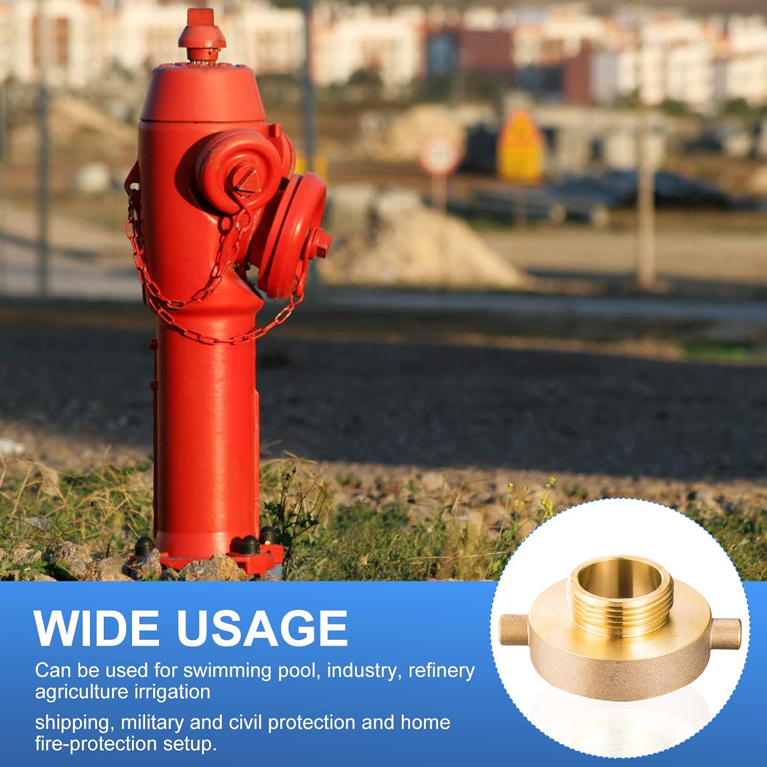 Fire Hydrant Hose Adapter, Fire Hydrant Adapter with Pin Lug 2-1/2" NST (NH) Female x 1-1/2" NST (NH) Male, Brass Fire Hose Adapter for Fire Hydrants, Hoses,Pipes