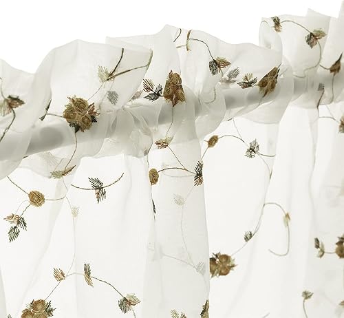 Miniatura 2 de jinchan Cortinas traslúcidas blancas cortas de 45 pulgadas de largo, cortinas de cocina para ventanas pequeñas, cortinas bordadas florales para